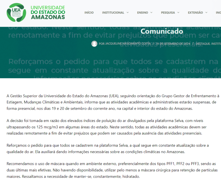 Comunicado da Universidade do Estado do Amazonas (UEA).